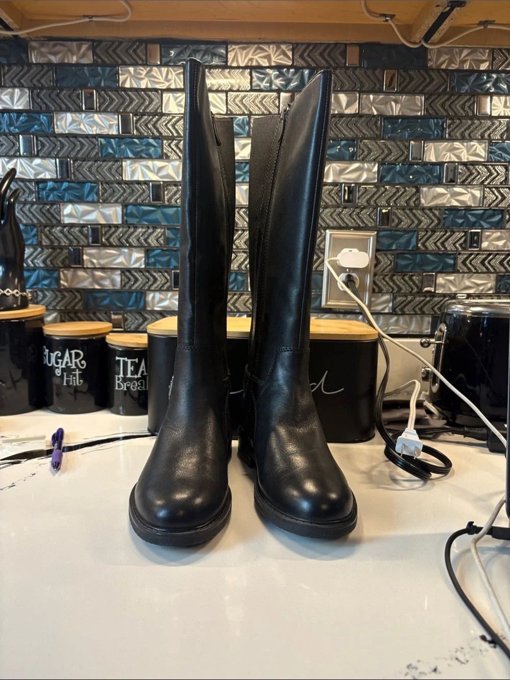 Easy Spirit Black Over-the-Knee Smooth Leather Boots with Side Zip